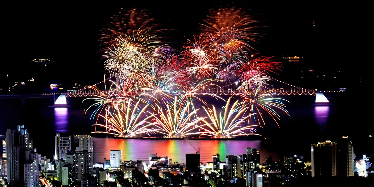 The Busan Fireworks Festival lighting up the night sky over Gwangalli Beach
