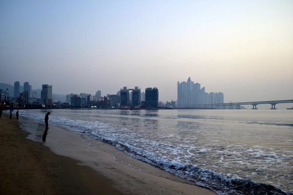 Sunrise over the sea at a Busan beach, the New Year sunrise ritual