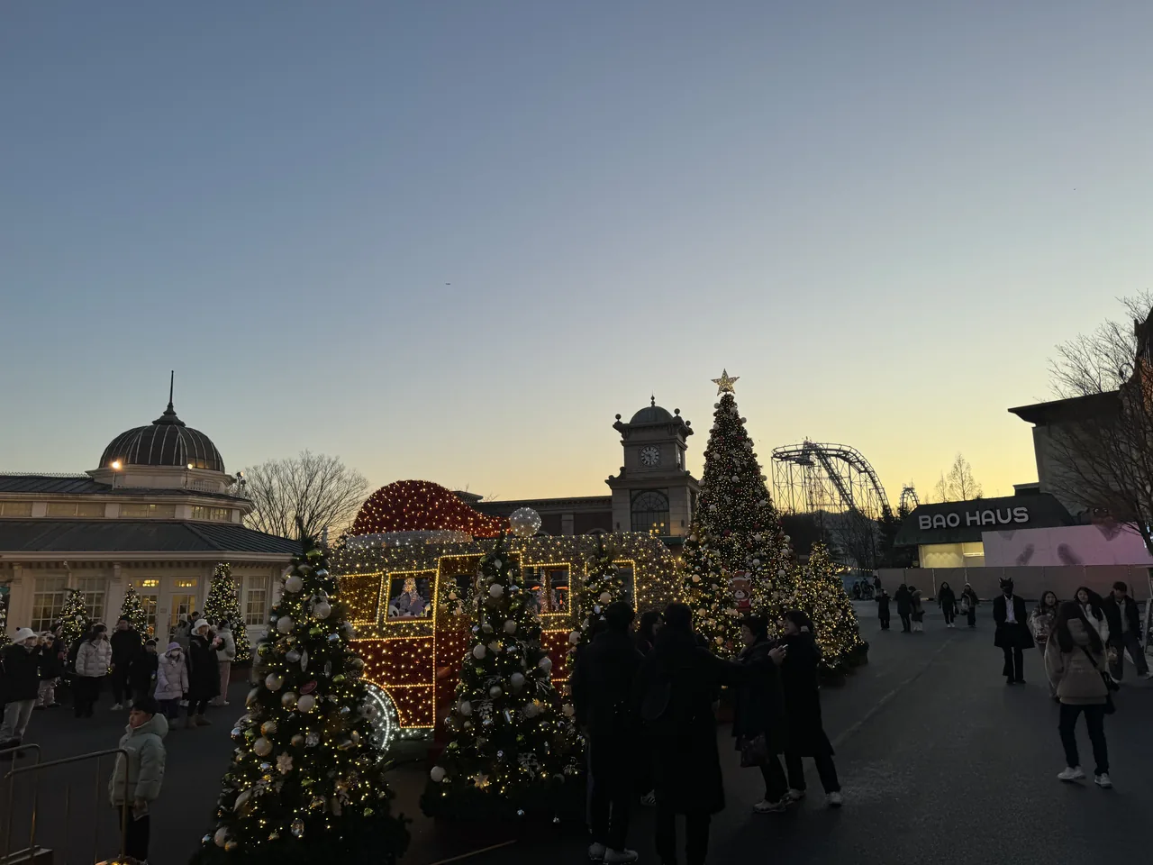 Romantic Illumination Christmas lights at dusk at Everland in winter