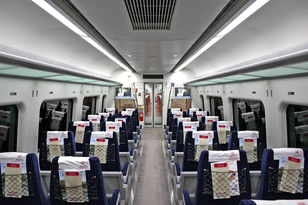 Inside an AREX Express direct train to Seoul