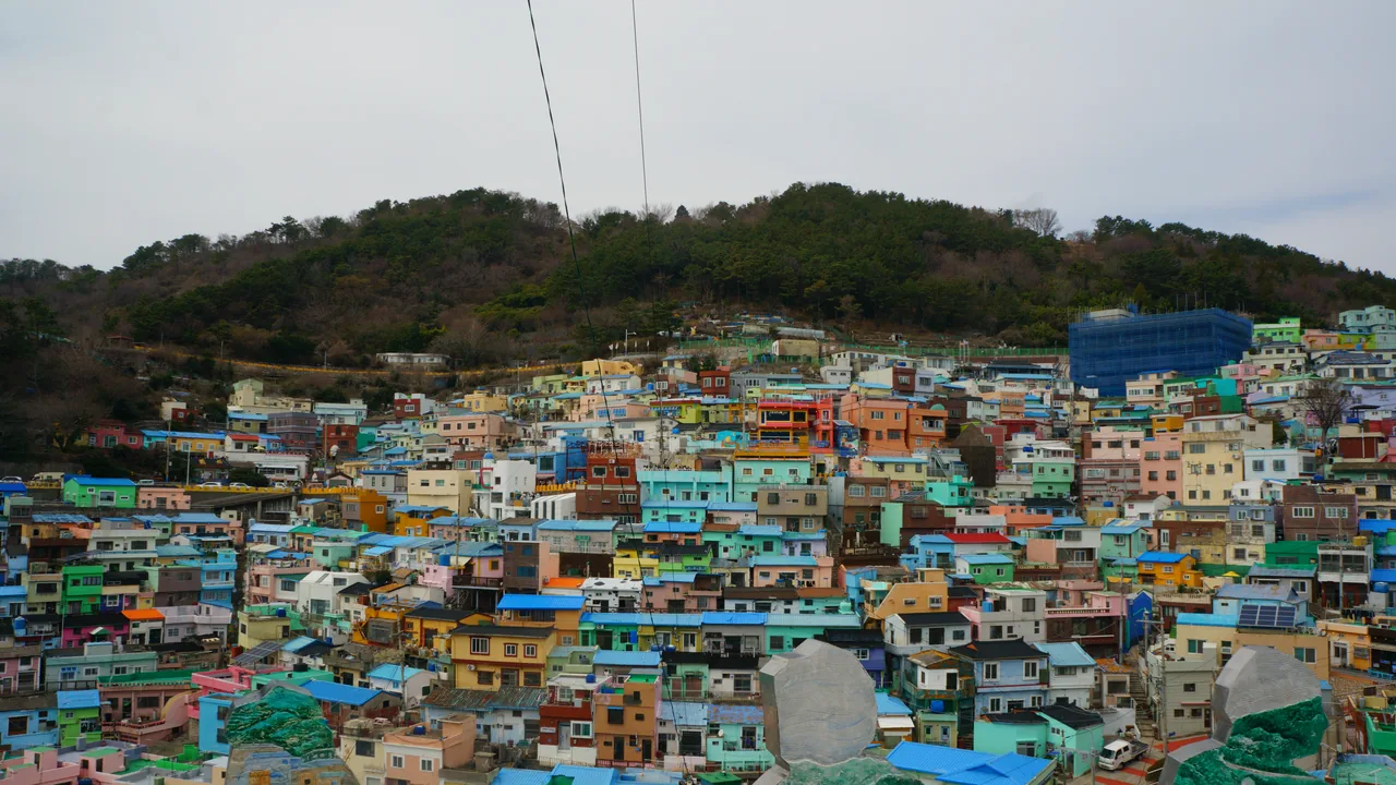 The colorful pastel houses of Gamcheon Culture Village on a hillside The colorful pastel houses of Gamcheon Culture Village on a hillside