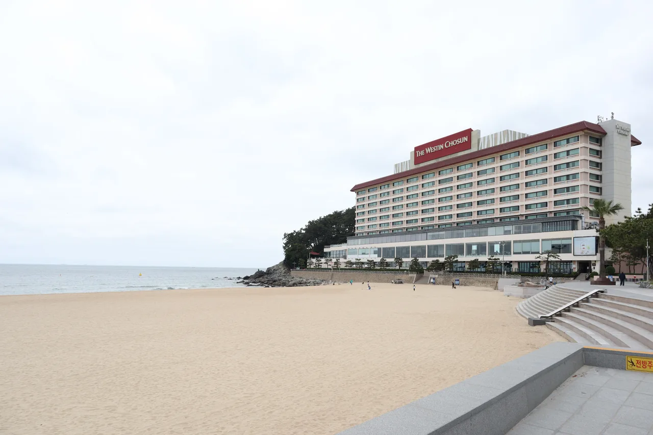 Haeundae Beach and the Marine City skyline in Busan by day Haeundae Beach and the Marine City skyline in Busan by day