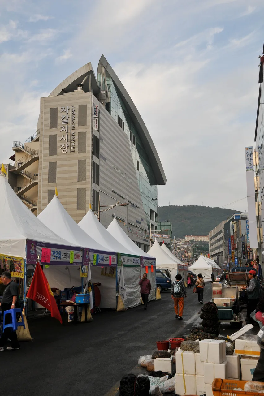 The Jagalchi Market building on the Busan waterfront