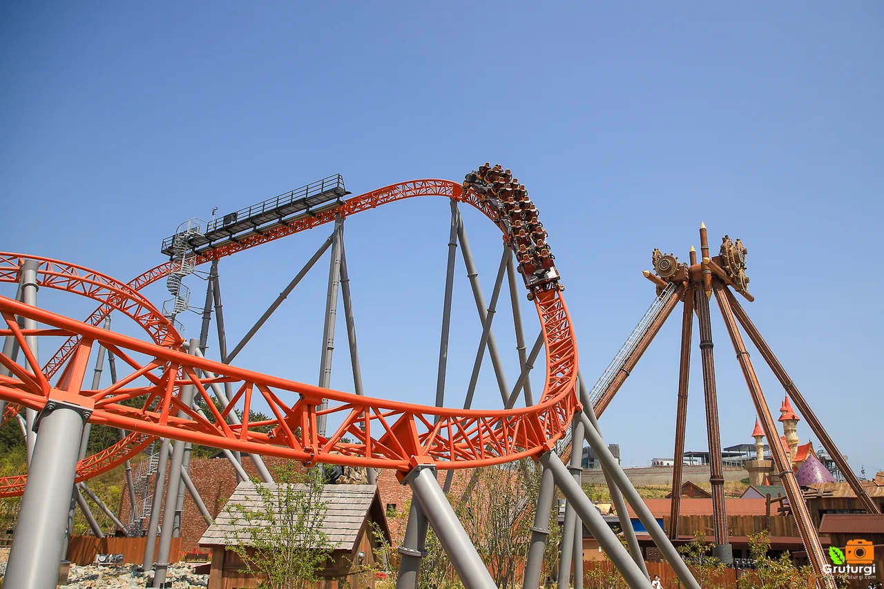 The Giant Digger roller coaster and fairytale castle at Lotte World Adventure Busan