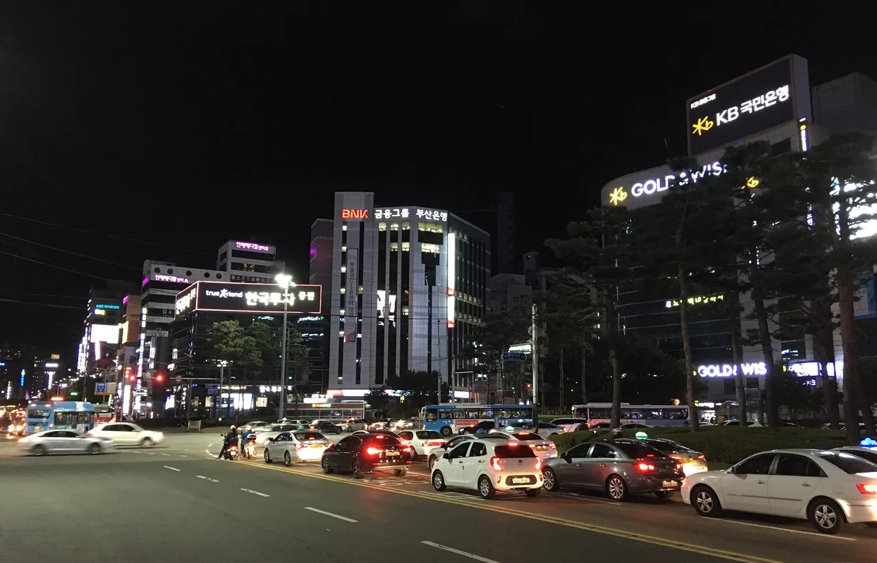 The busy central district of Seomyeon in Busan at night