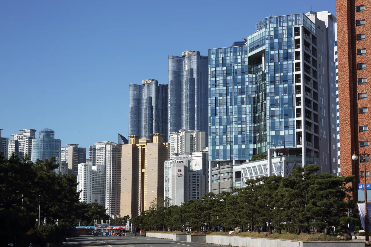 The high-rise hotels and apartments of Haeundae in Busan by day