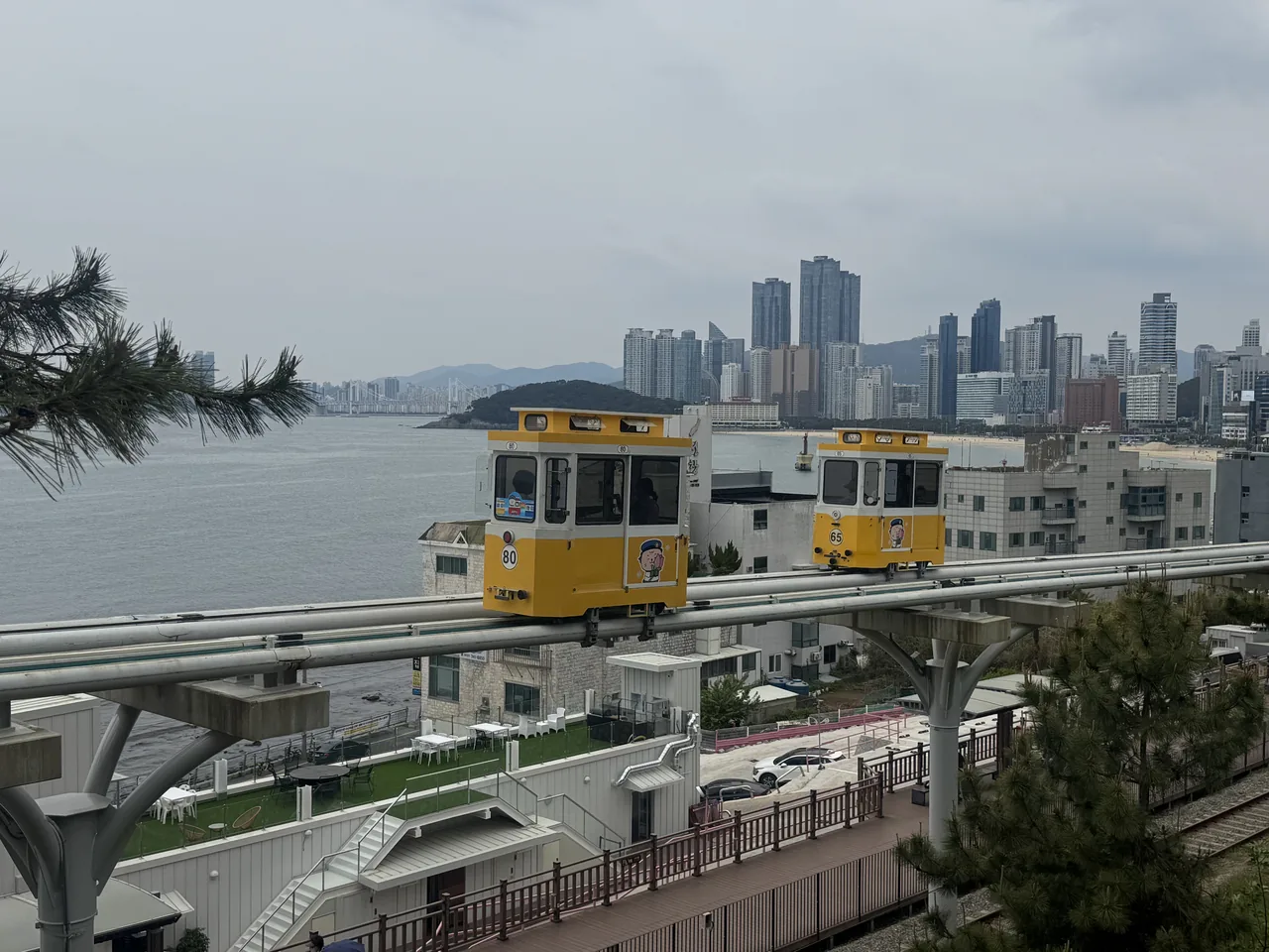 The yellow Sky Capsule cabins at Haeundae Blue Line Park, an attraction on the Visit Busan Pass The yellow Sky Capsule cabins at Haeundae Blue Line Park, an attraction on the Visit Busan Pass