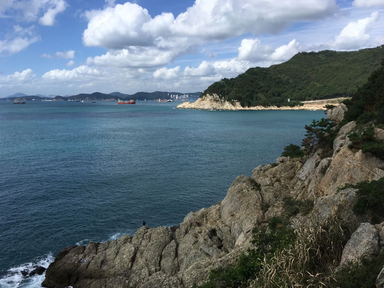 The dramatic sea cliffs and blue ocean at Taejongdae on Yeongdo island in Busan
