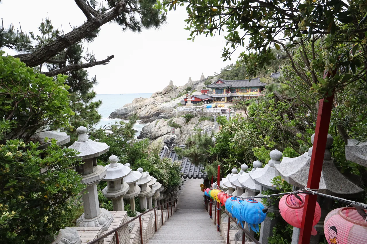 掛滿燈籠的海東龍宮寺石階 掛滿燈籠的海東龍宮寺石階
