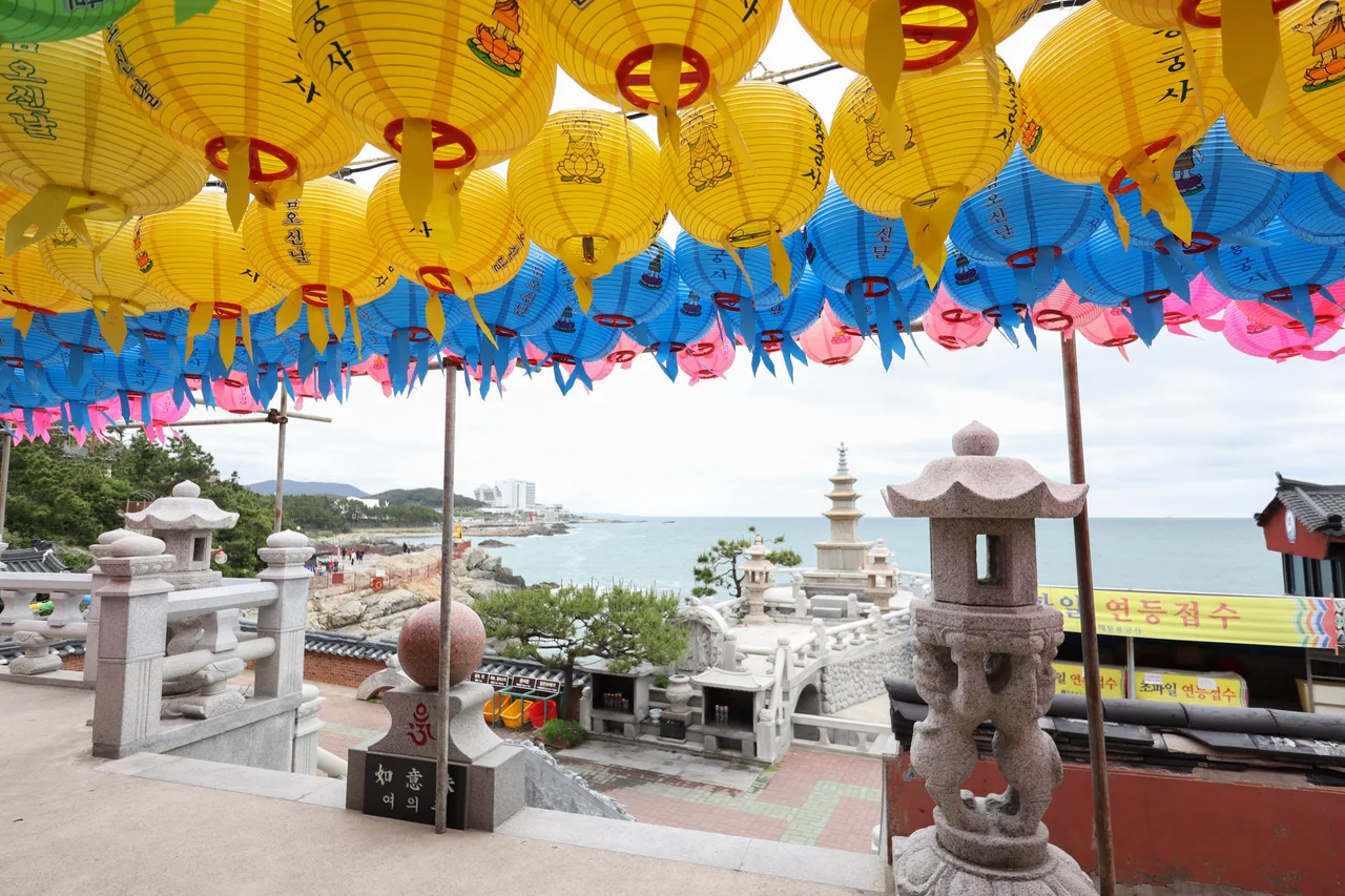 海上連成一片的海東龍宮寺燈籠 海上連成一片的海東龍宮寺燈籠