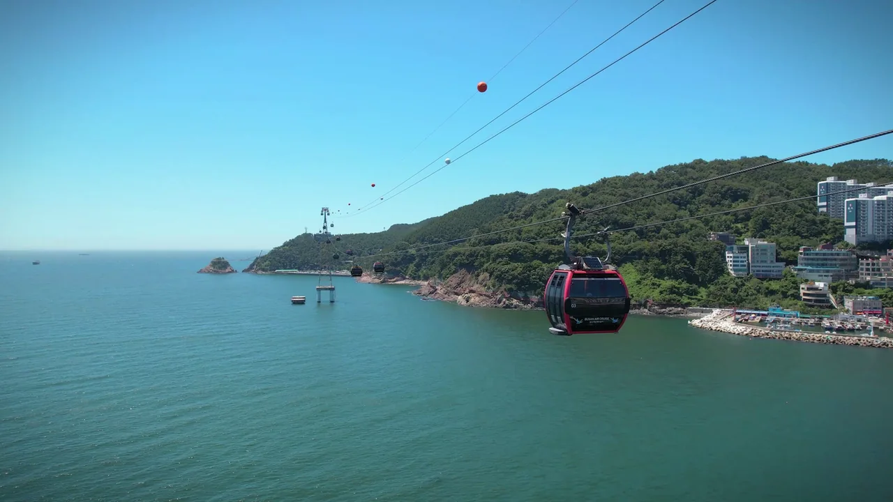 A Songdo Marine Cable Car gondola crossing the bay