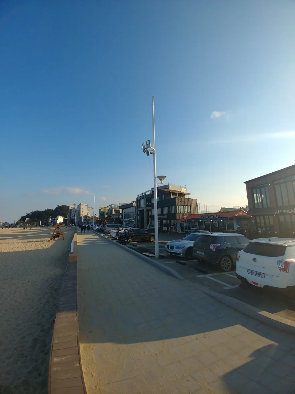 Cafes lining the coffee street along Anmok Beach in Gangneung