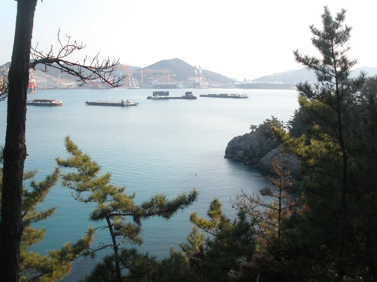 The indented coastline of Geoje Island seen from a headland