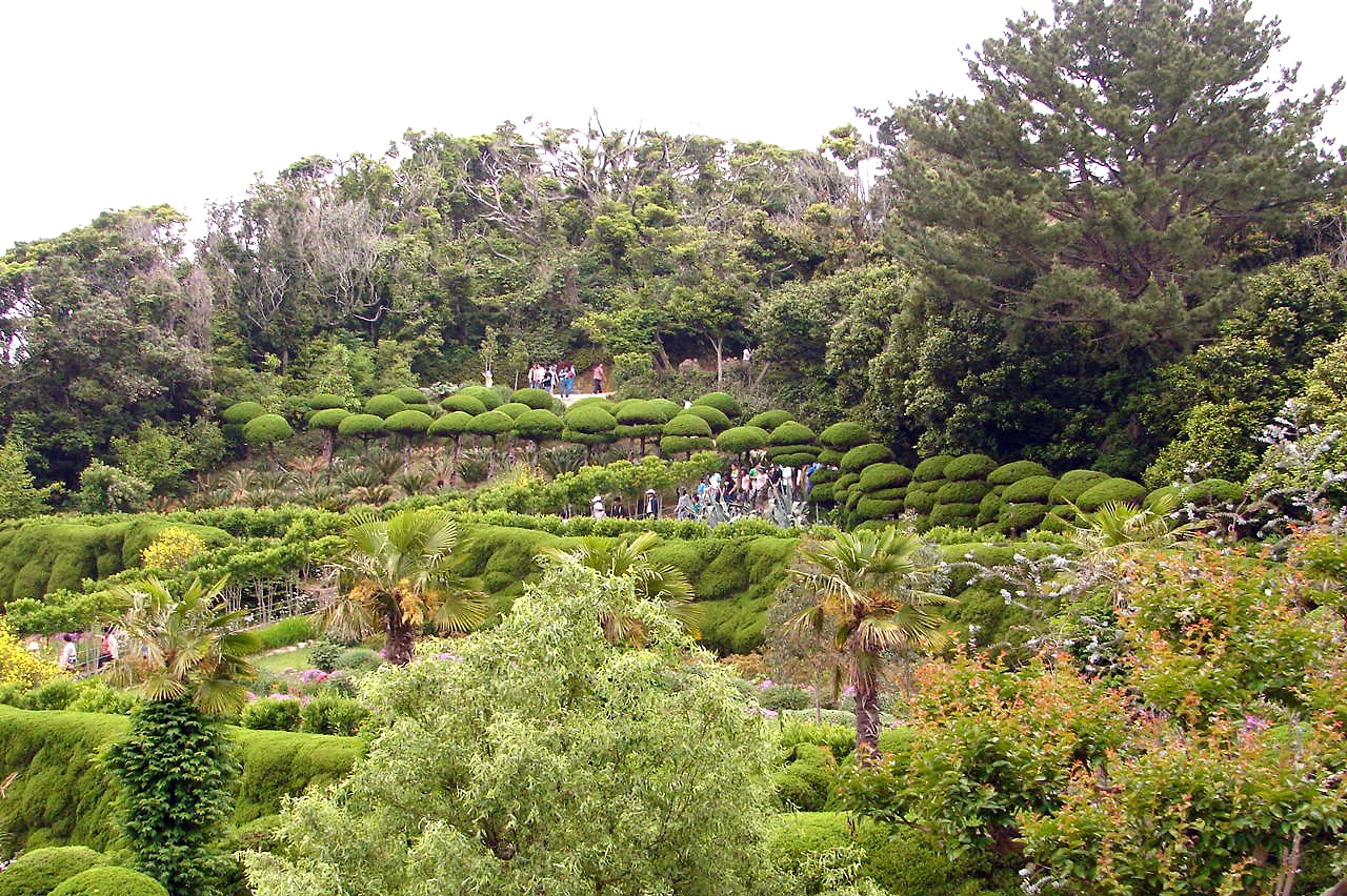 Terraced gardens and white buildings of Oedo Botania seen from above