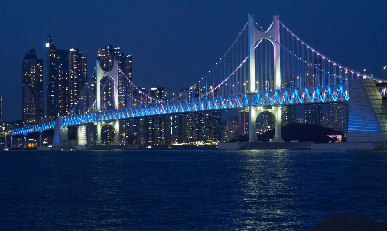 広安里ビーチから見た夜の広安大橋