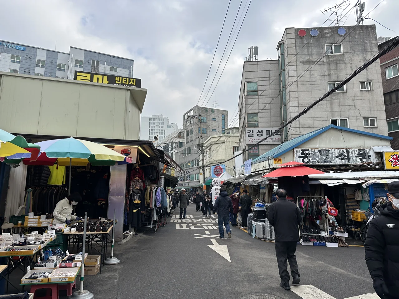 Stalls along a street at Dongmyo Flea Market in Seoul