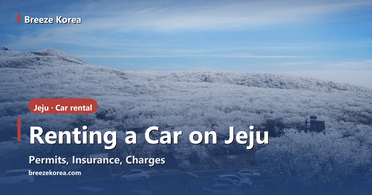 Cars parked at the 1100 uplands rest area on the mountain road across Hallasan