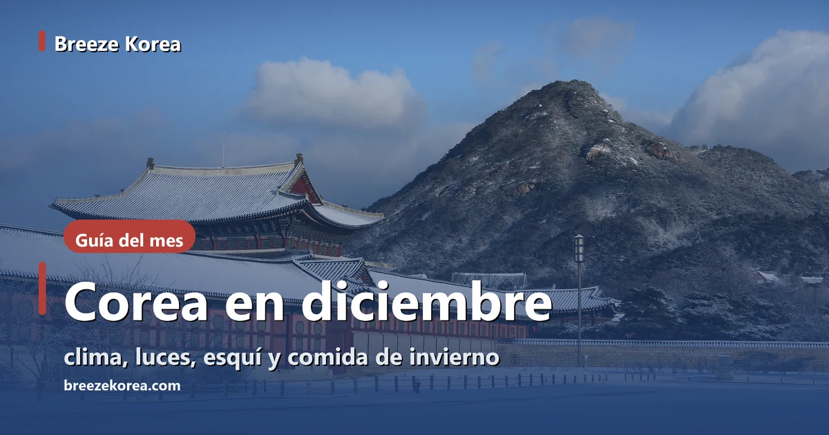 Nieve sobre los tejados del palacio Gyeongbokgung de Seúl bajo un cielo azul