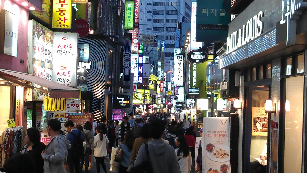 The lit alleys of Myeongdong in central Seoul after dark